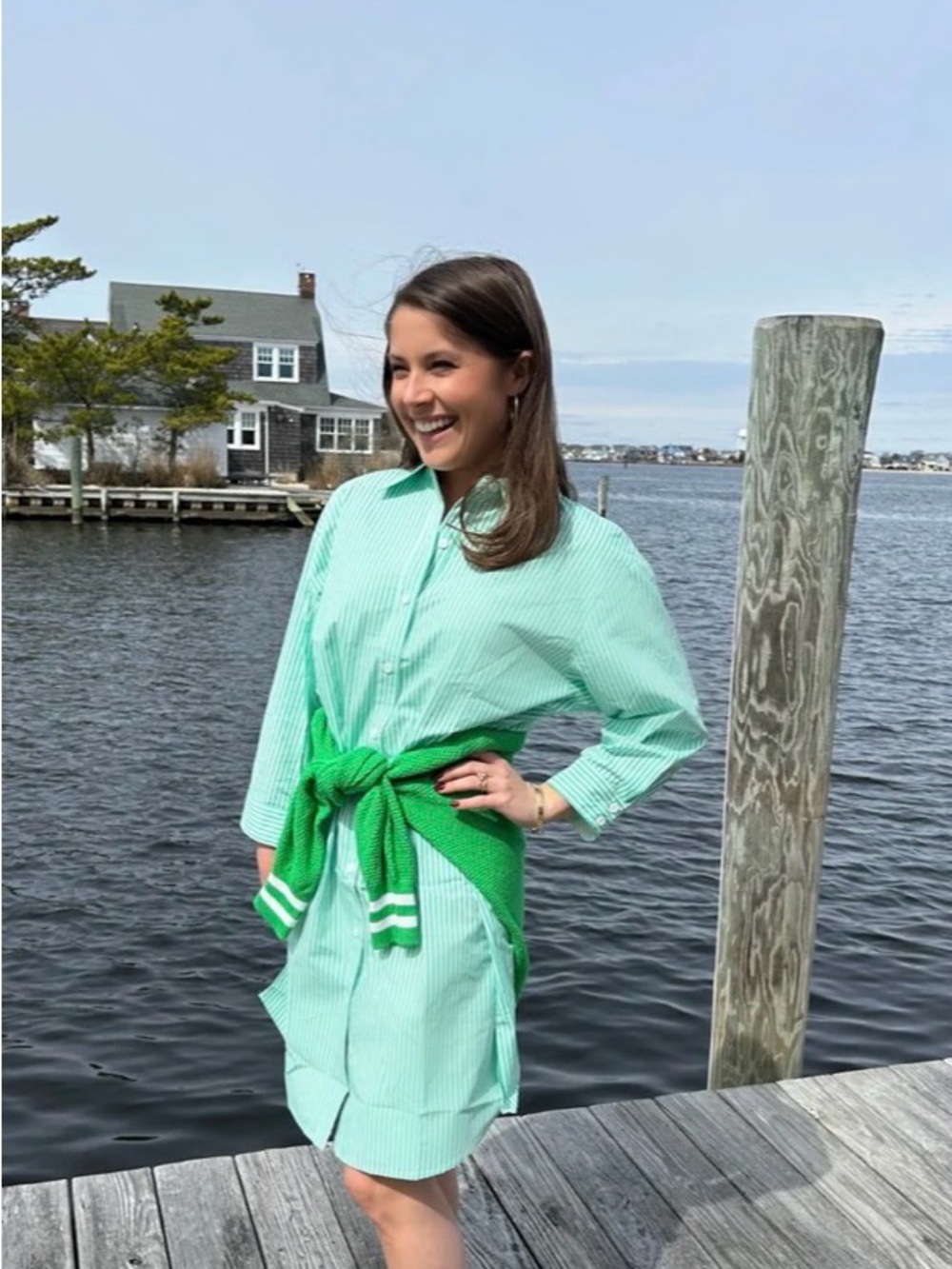The Burgess Collection “The Striped Oxford Dress” Green & White